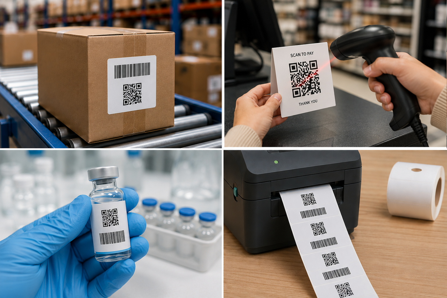 Barcode and QR code labels across shipping, retail, healthcare and printing use cases